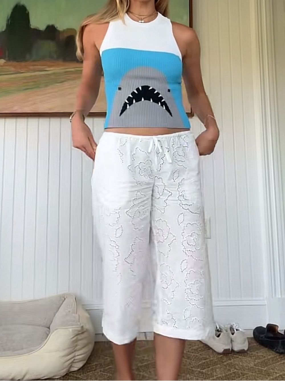 Staud White & Blue Shark Tank Top XS